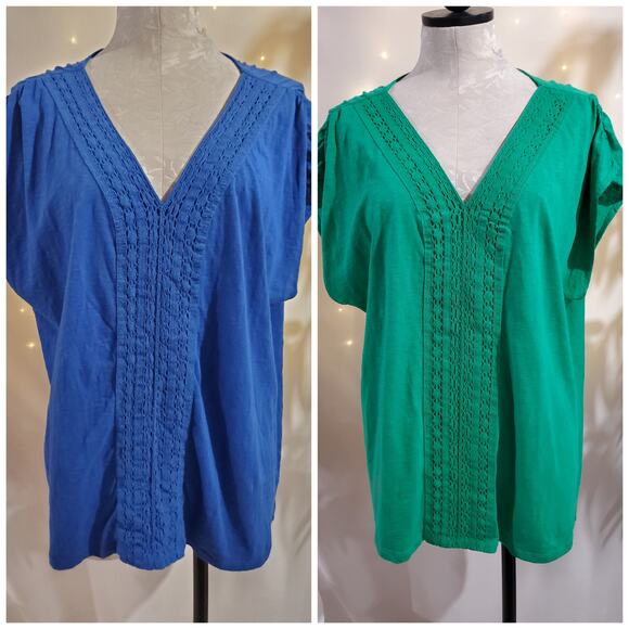 Talbots Womens Lot of 2 V-Neck Crochet Lace Short Sleeve Tops Plus Sz 2X Cotton - Picture 1 of 13